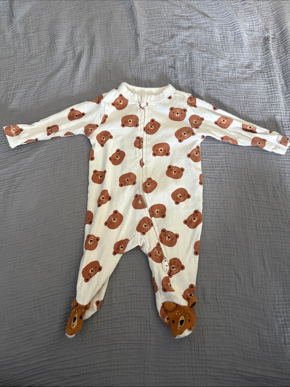 Old Navy Cream Baby Footed One-Piece with Brown Bear Faces
